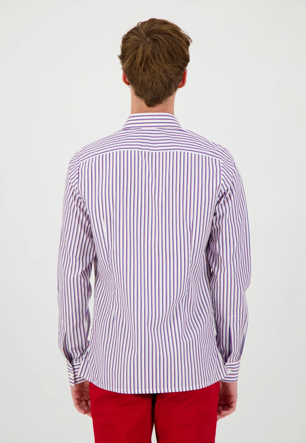Pierre Talamon chemise rayée bleu rouge coton