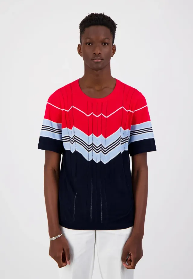 Pierre Talamon Sunrise t-shirt rayé rouge navy