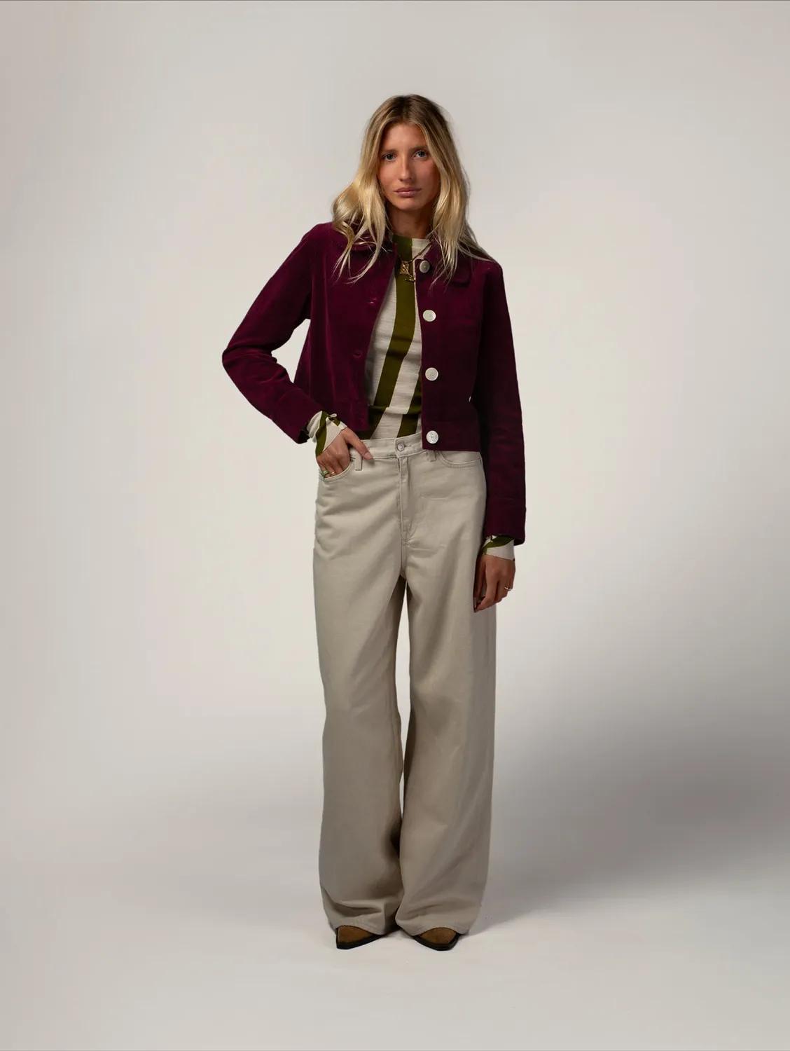 Cotelé Paris Pince pantalon droit prune velours