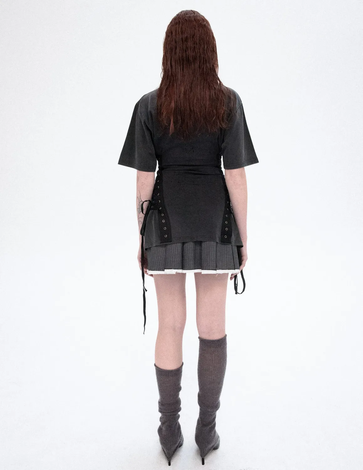 Paolo Leduc Mini Kilt jupe grise laine plissée ajustable