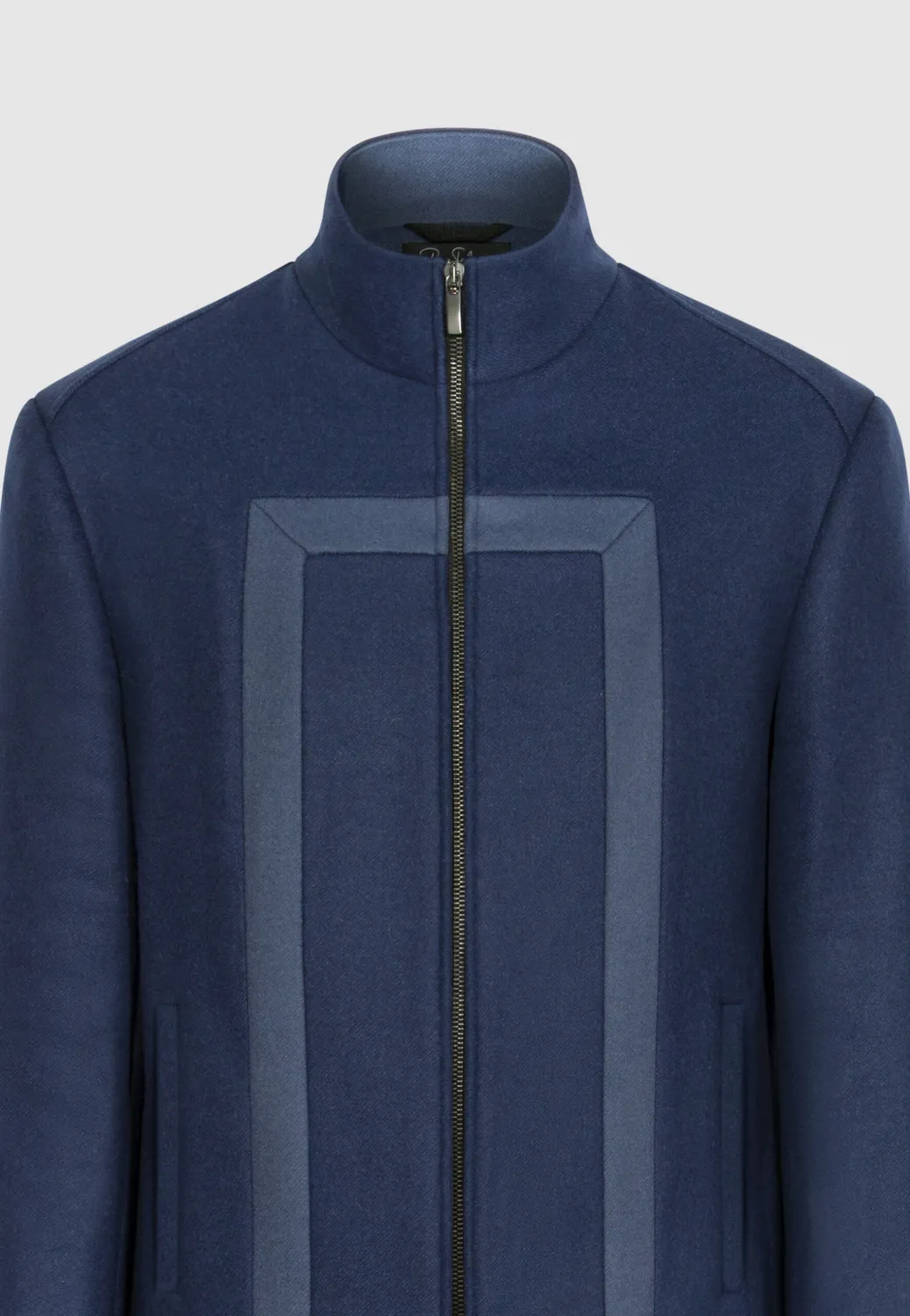 Pierre Talamon Blouson Laine Bleu Zippé Contrasté