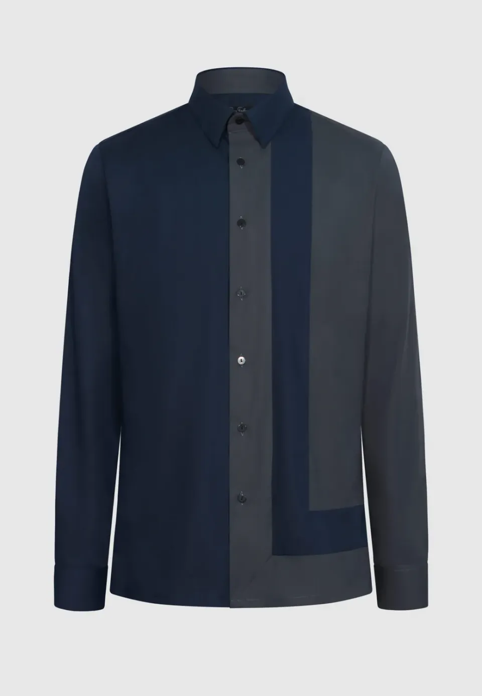 Pierre Talamon chemise empiècements gris bleu coton