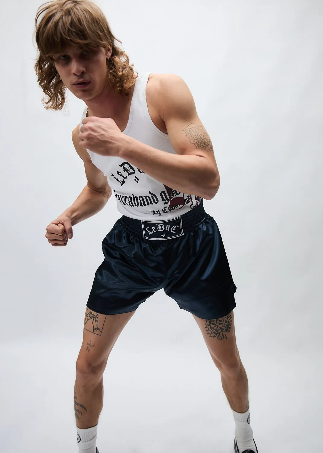 Paolo Leduc Muay Thai short bleu marine satin