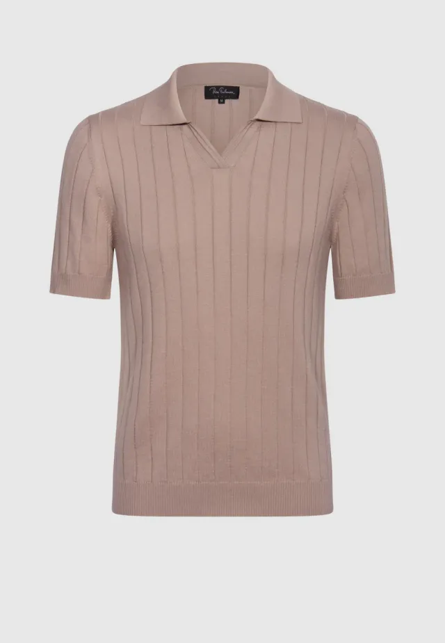 Pierre Talamon Derby polo rose cendré rayures coton
