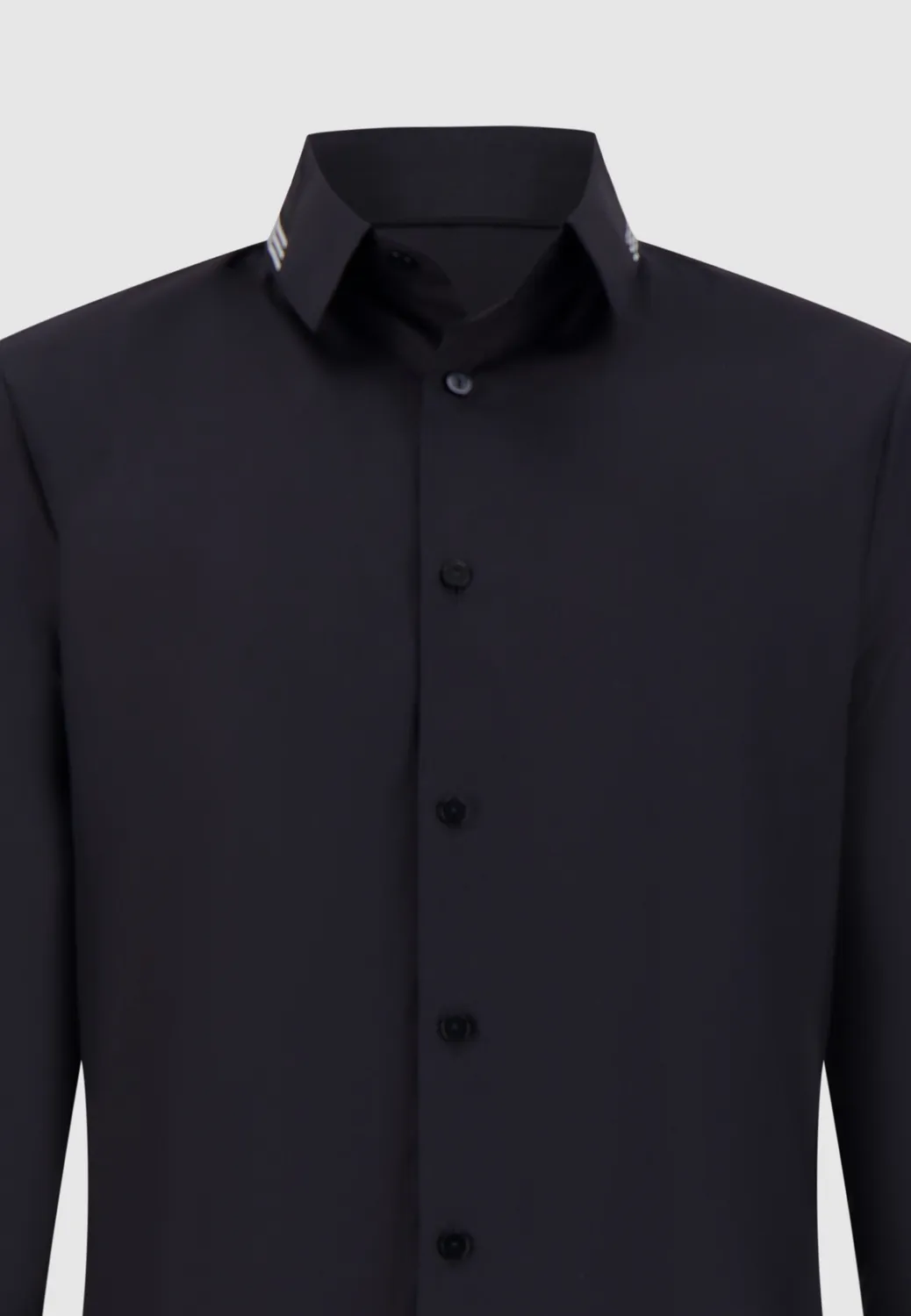 Pierre Talamon chemise noire col galon coton