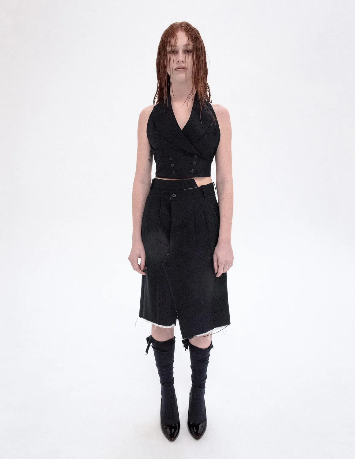 PAOLO LEDUC Wet Dreams gilet tailleur laine rayée bleue