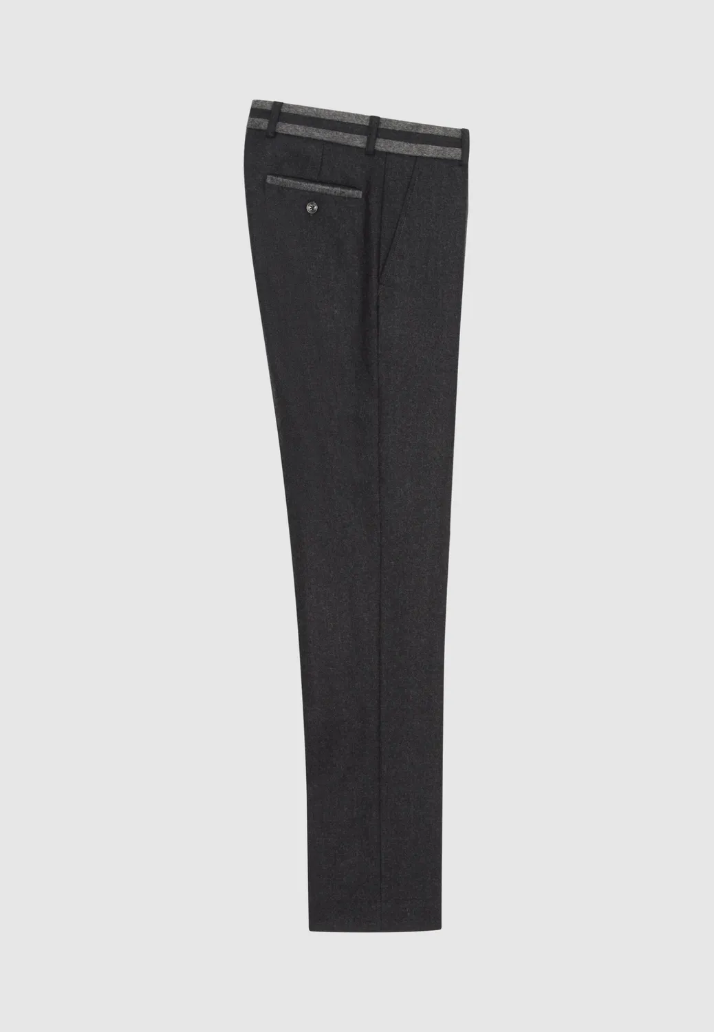 Pierre Talamon pantalon flanelle laine gris foncé ceinture contrastée