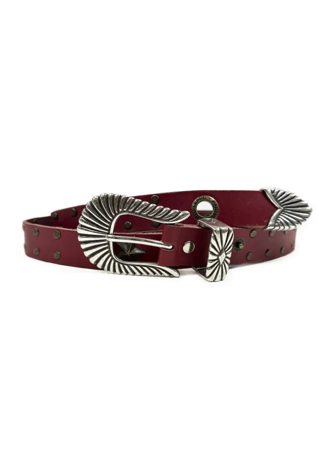 Paolo Leduc Cigarette ceinture cuir rouge cloutée