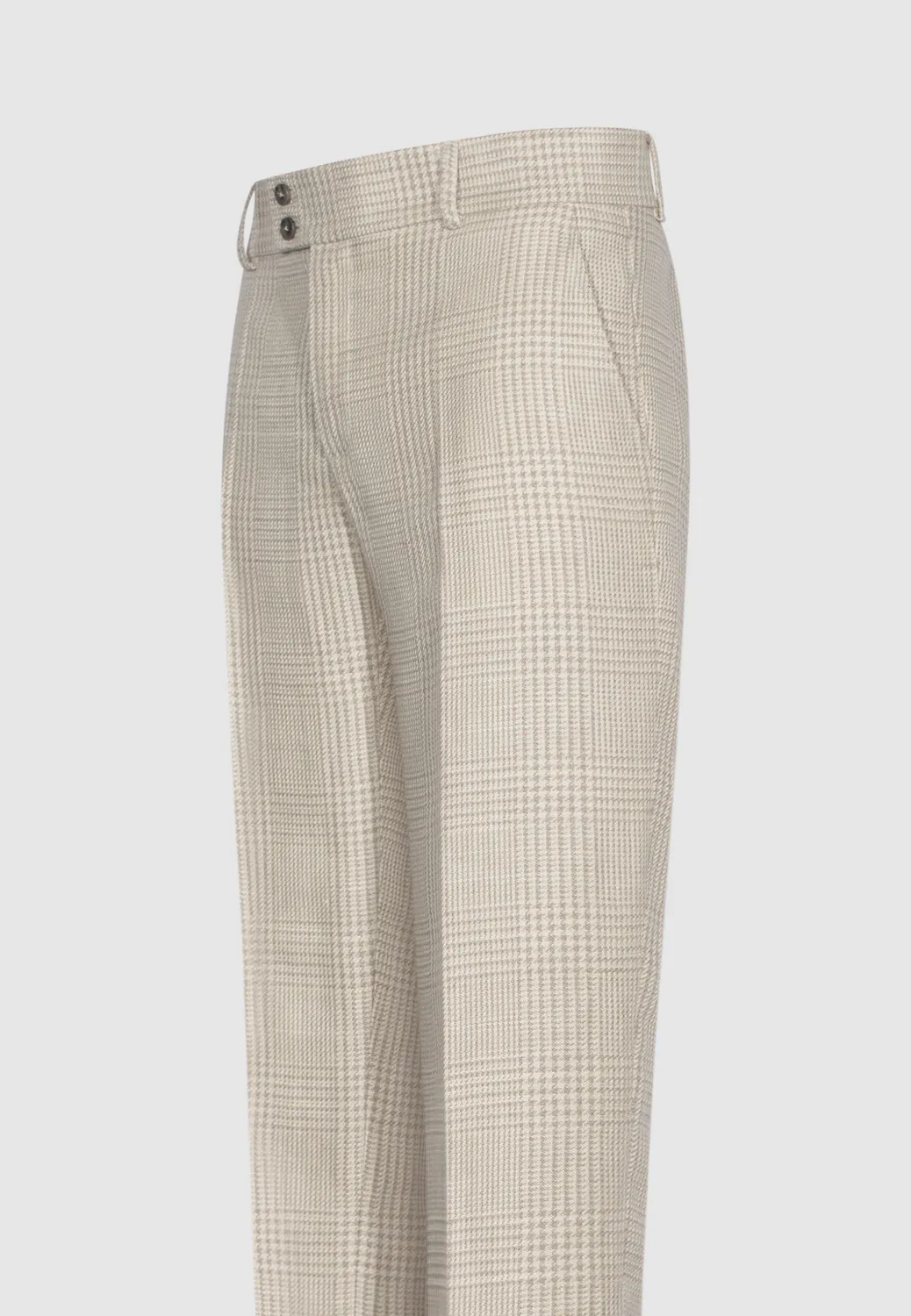Pierre Talamon Prince de Galles pantalon beige lin et soie