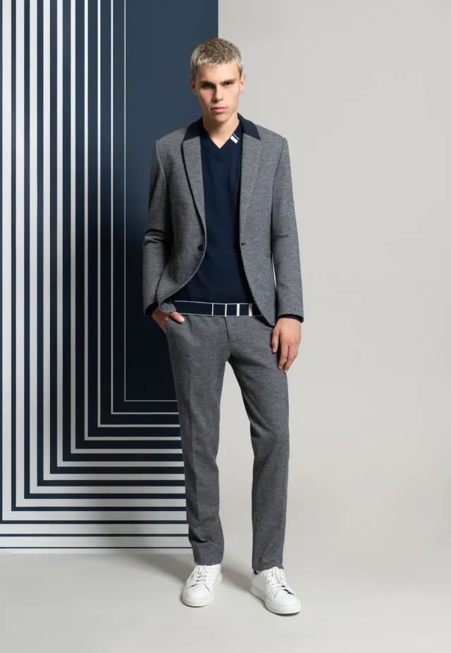 Pierre Talamon Chevrons pantalon laine et coton