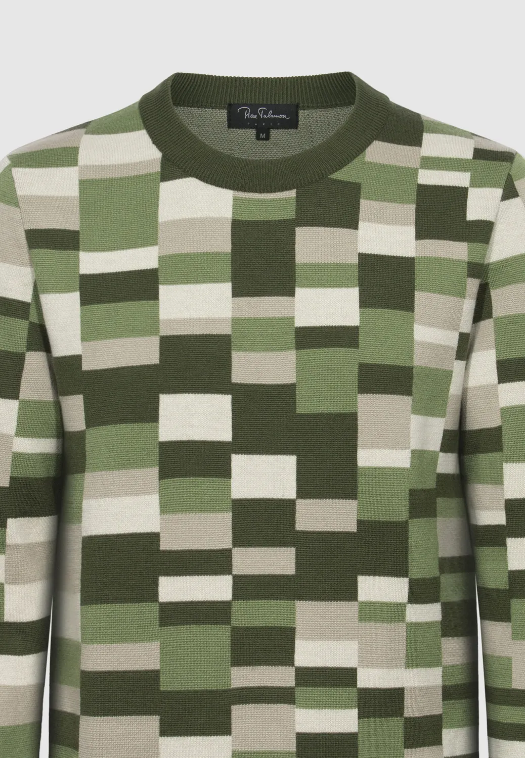 Pierre Talamon jacquard pull carreaux verts mérinos