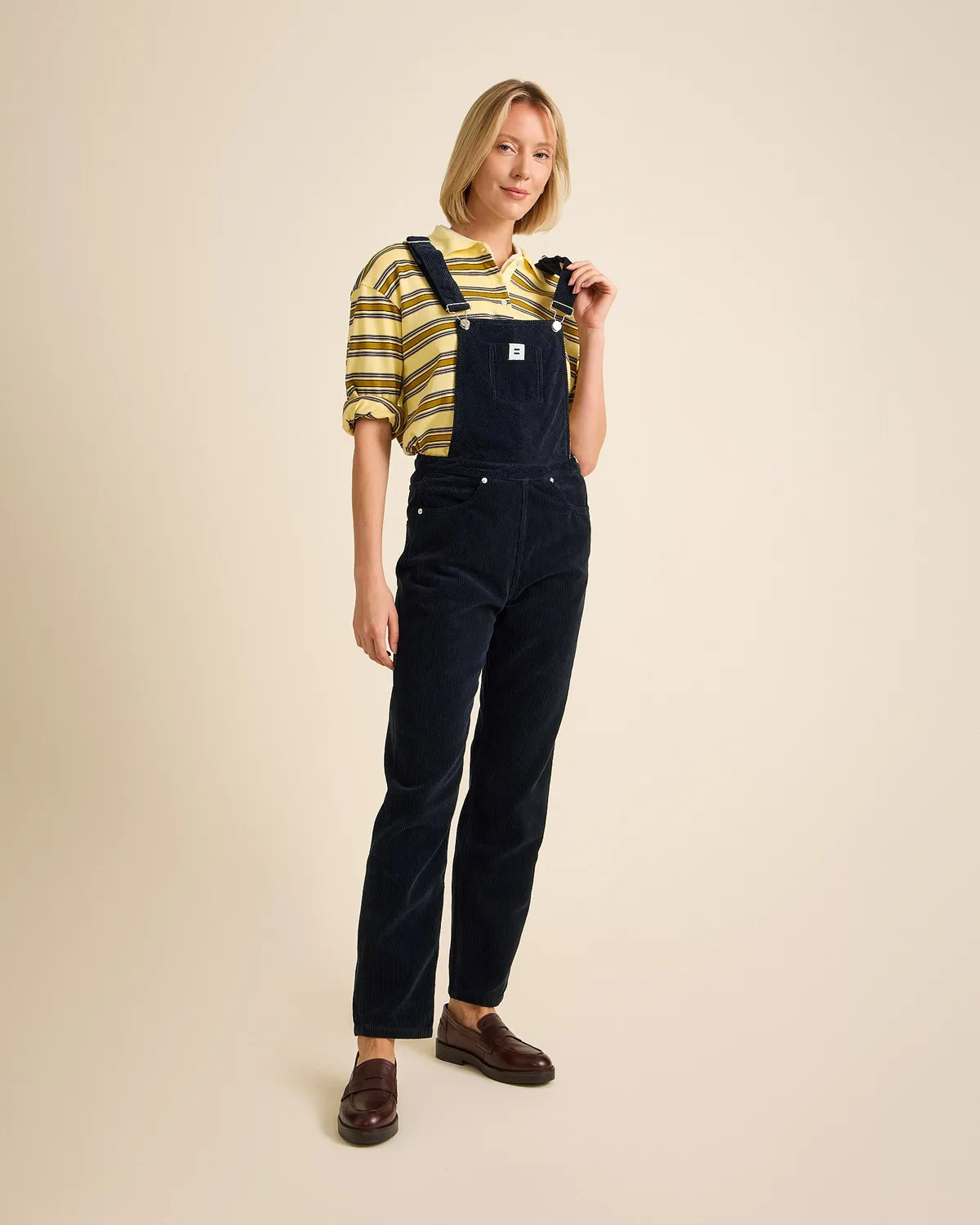 Cotelé Paris Mom salopette femme navy velours