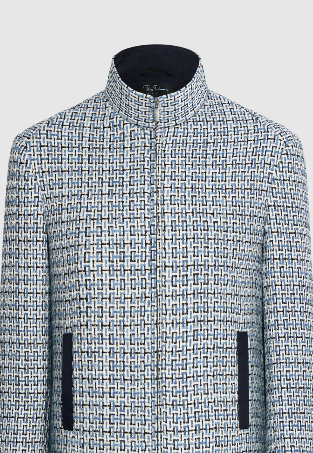 Pierre Talamon Tweed blouson court bleu blanc