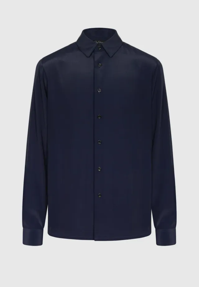 Pierre Talamon chemise crêpe fluide bleu marine