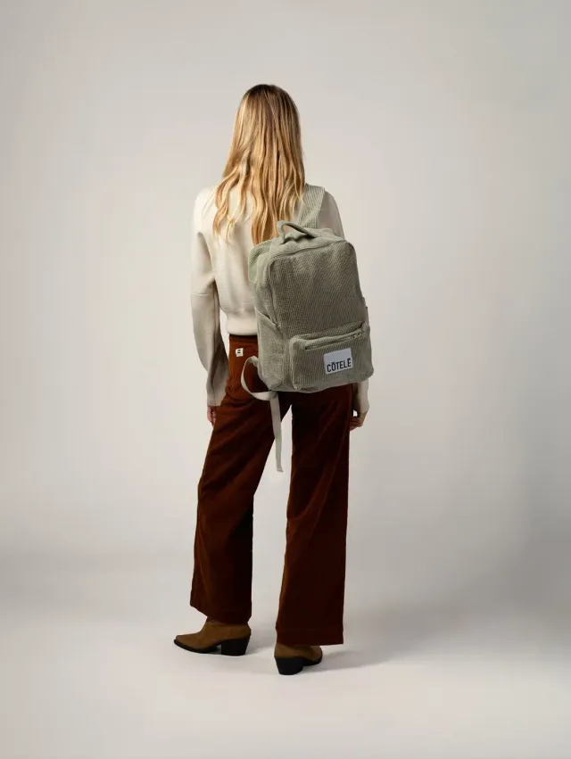 Cotelé Paris sac à dos sauge velours coton bio TU