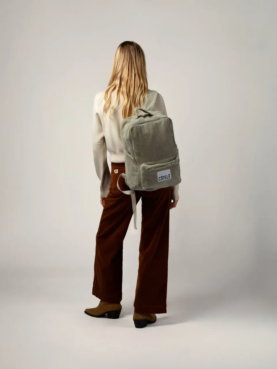Cotelé Paris sac à dos sauge velours coton bio TU