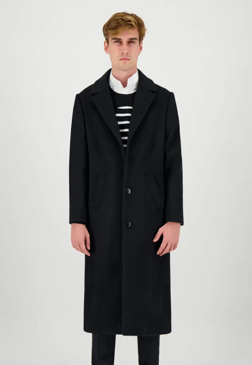 Pierre Talamon manteau long noir coupe droite