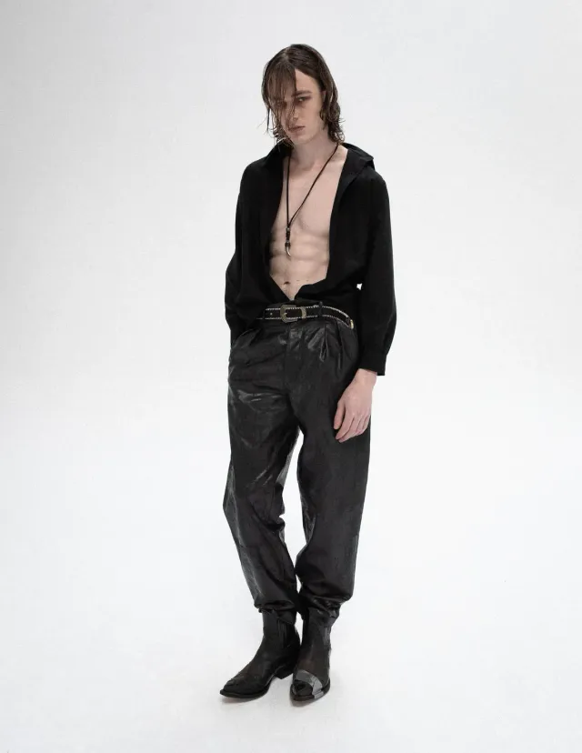 Paolo Leduc Hot Wax chemise laine noire cirée