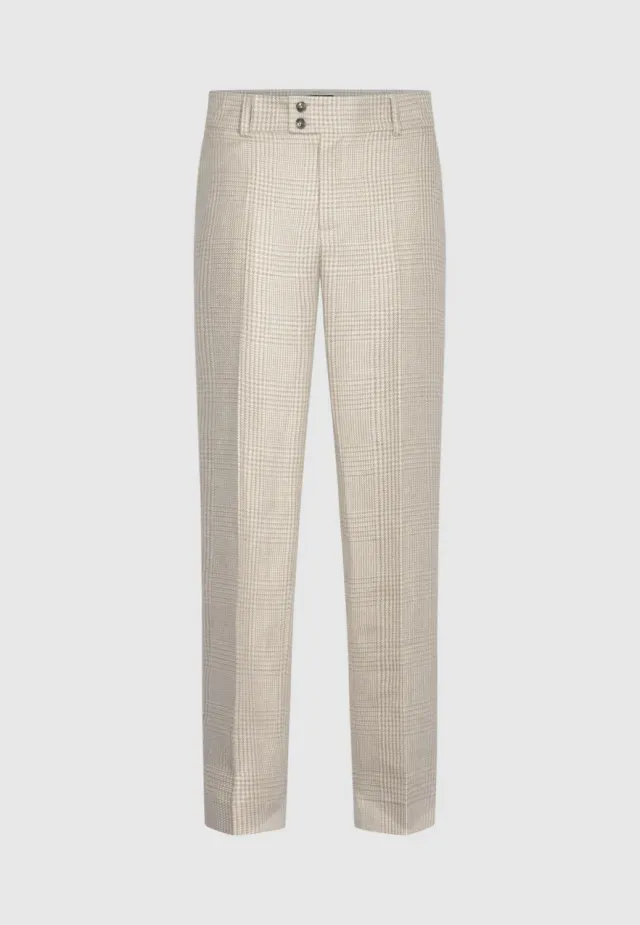 Pierre Talamon Prince de Galles pantalon beige lin et soie