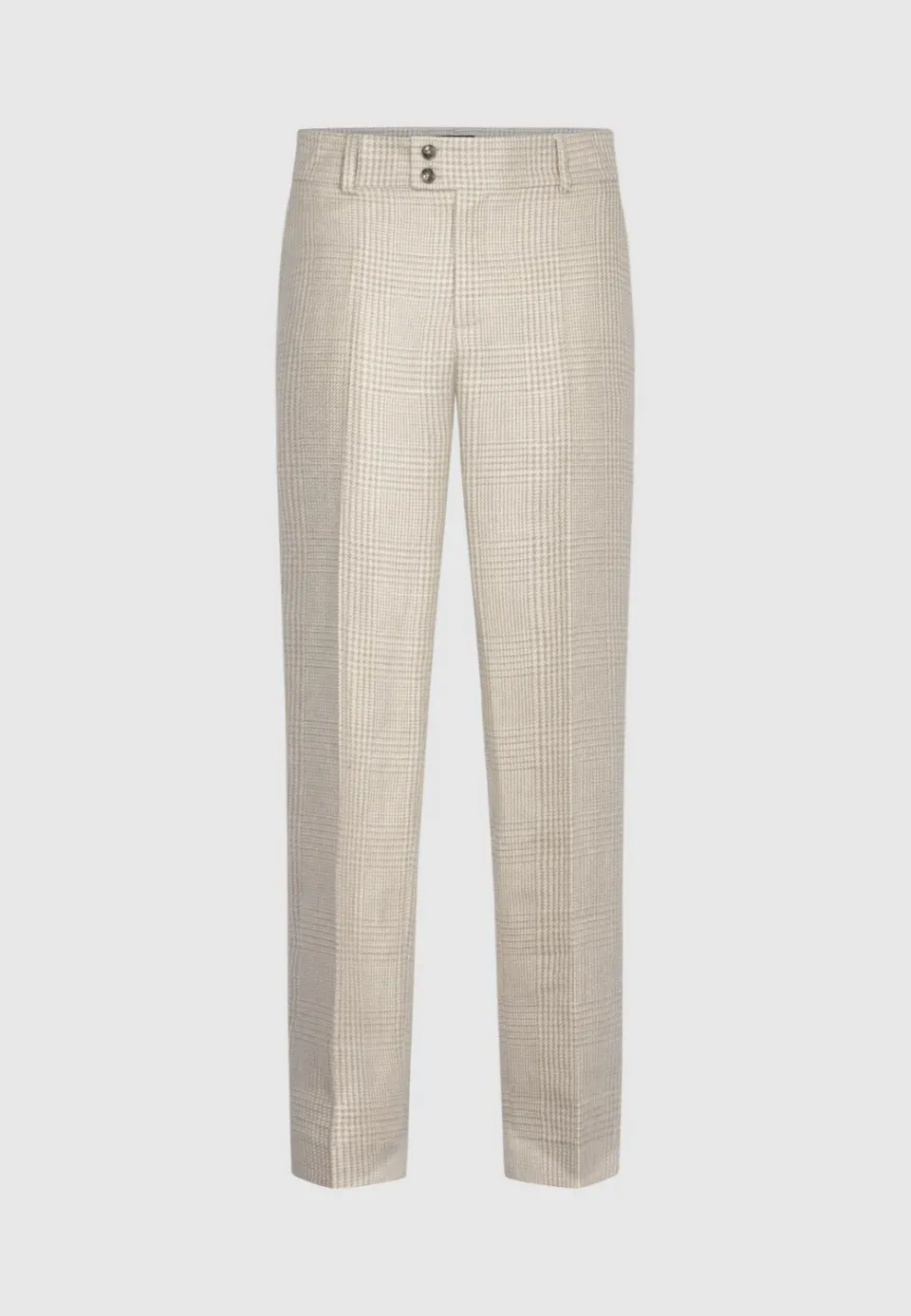 Pierre Talamon Prince de Galles pantalon beige lin et soie
