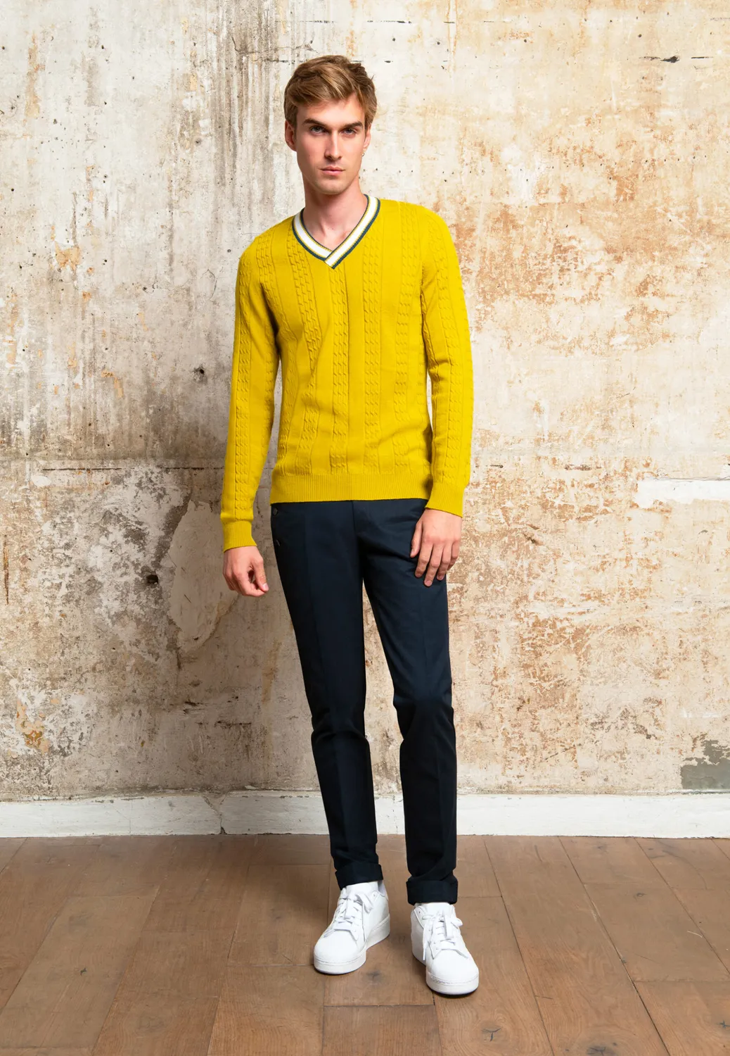Pierre Talamon Torsadé pull jaune homme