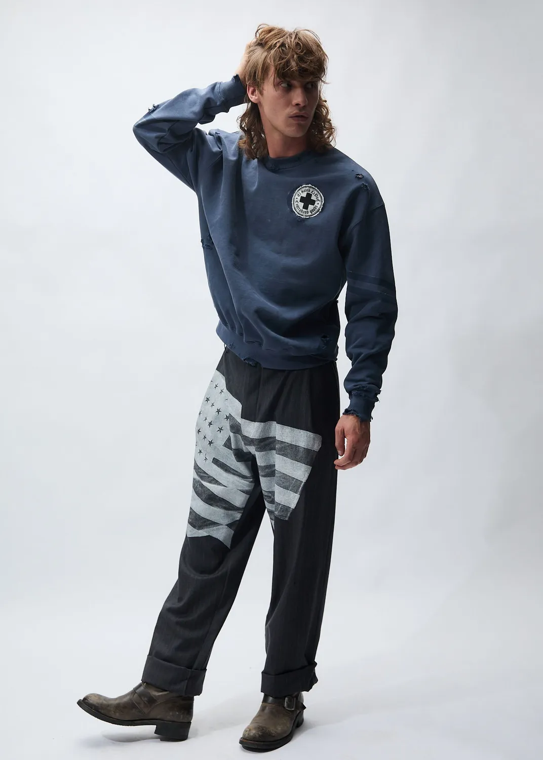 PAOLO LEDUC Lucky 49 sweat col rond bleu marine coton bio