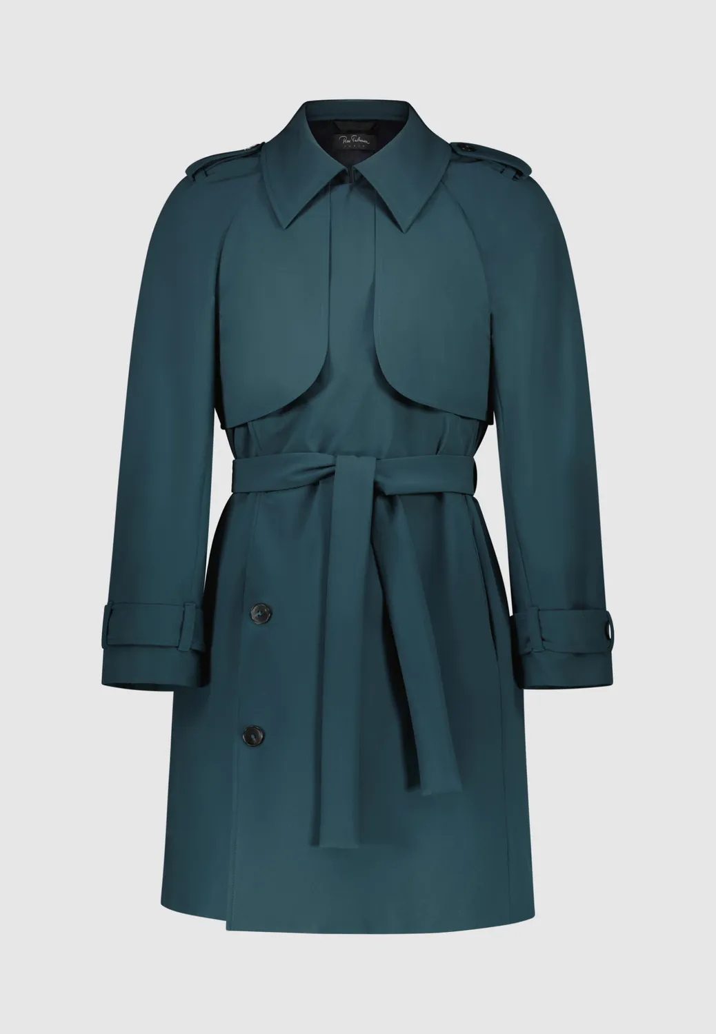 Pierre Talamon trench bleu paon coupe droite