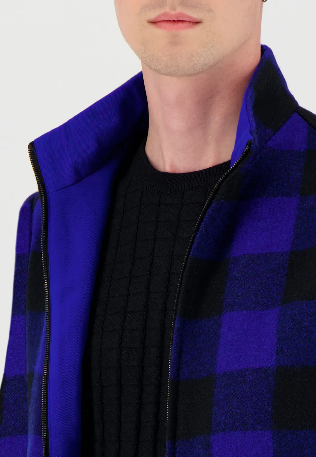 Pierre Talamon blouson à carreaux bleu et noir