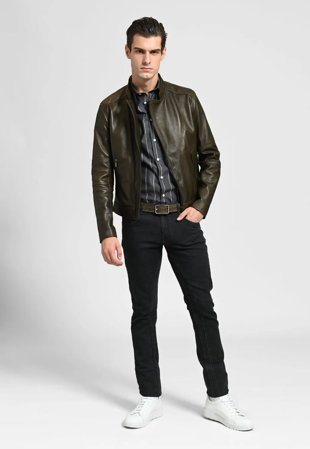 Pierre Talamon chemise grise à rayures homme