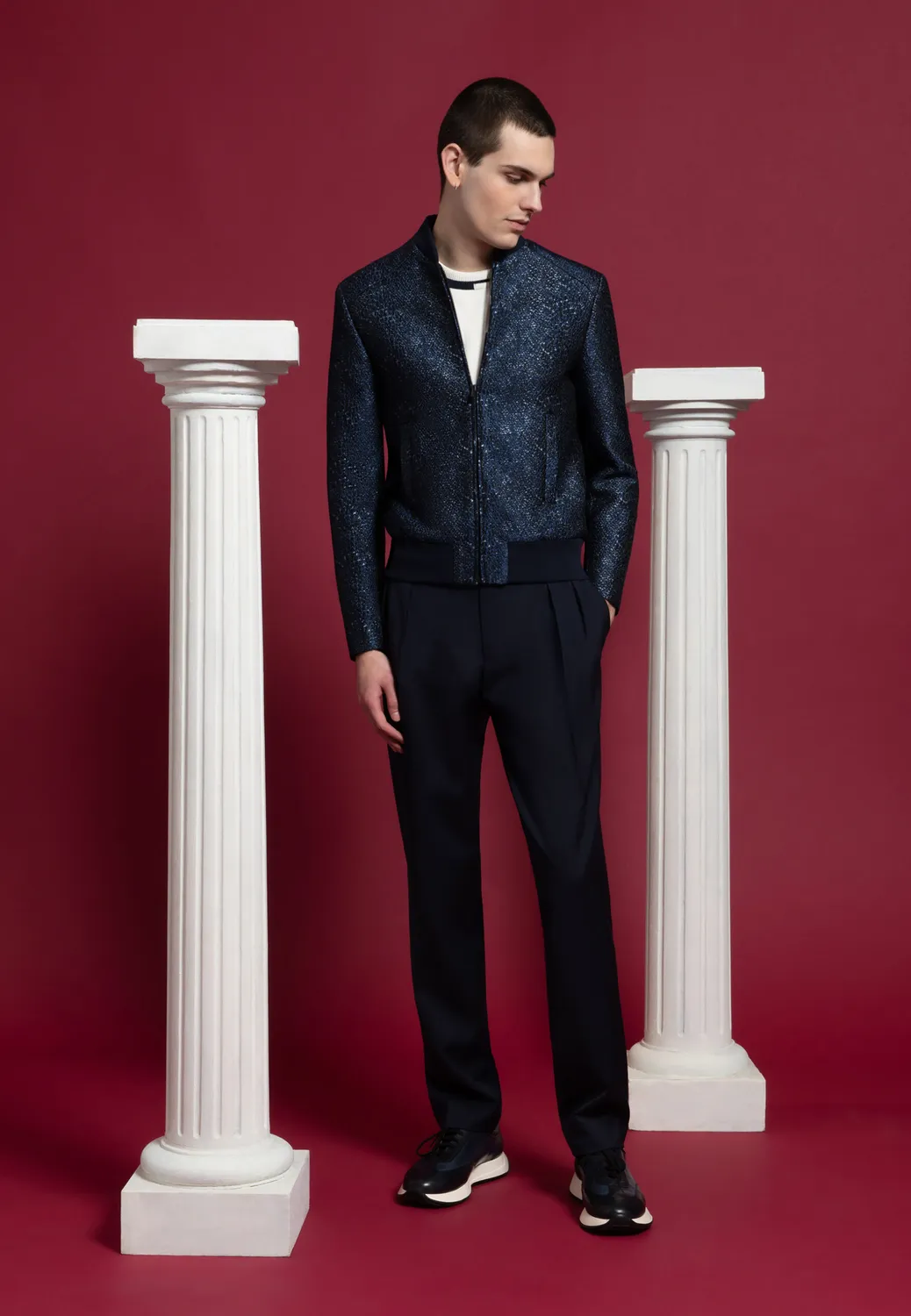 Pierre Talamon Blouson teddy serpent bleu jacquard