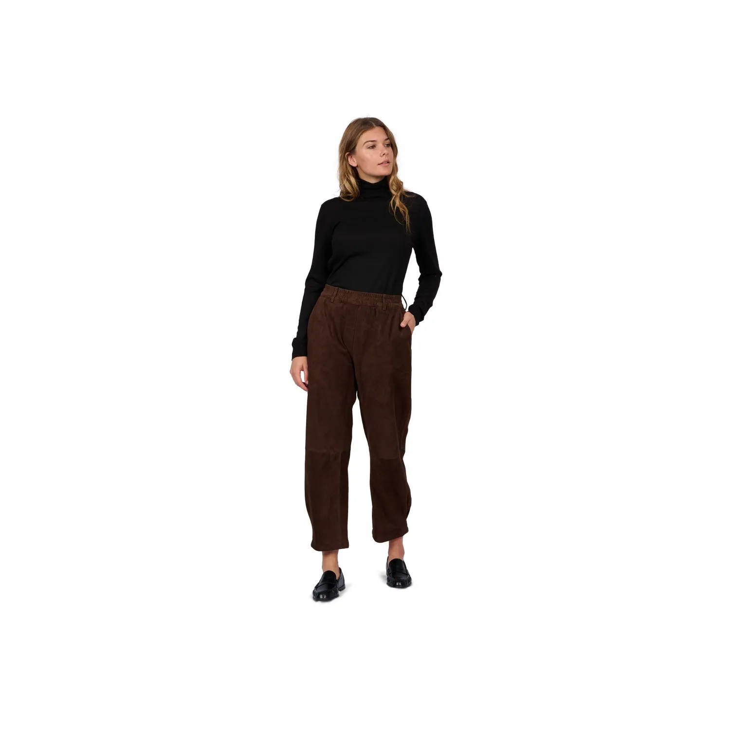 Oakwood Mia 65195 pantalon cuir choco ample