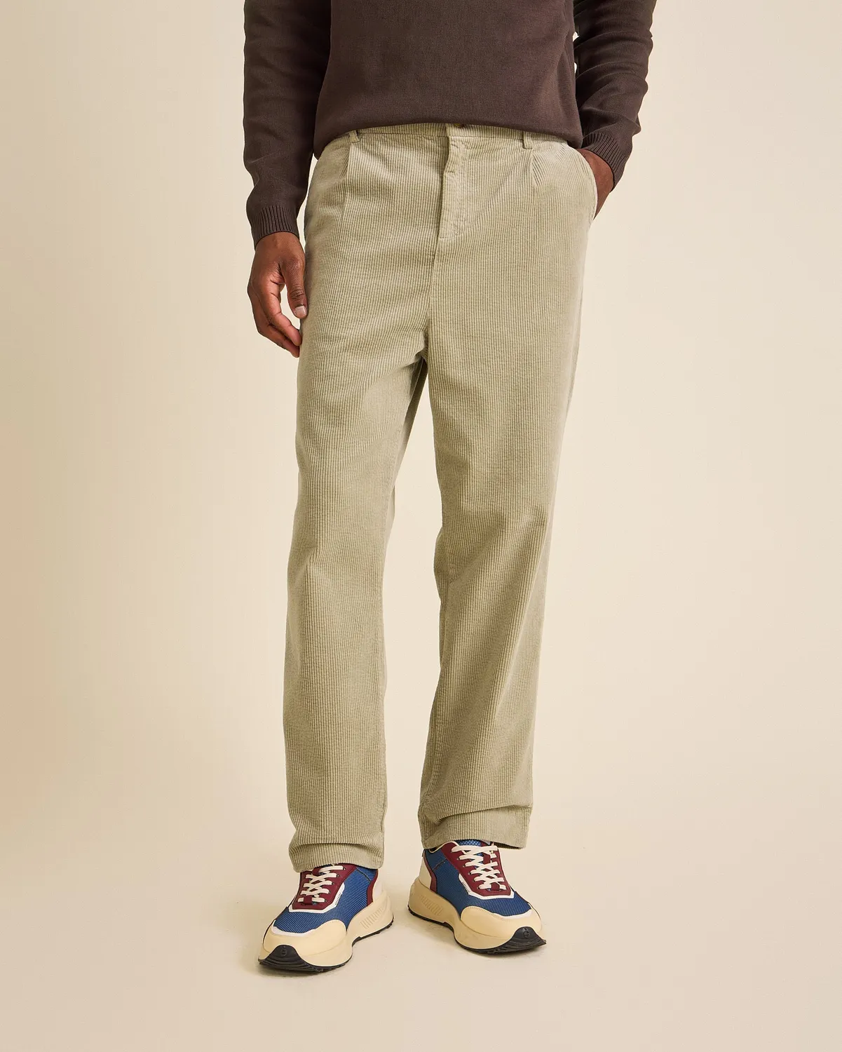 Cotelé Paris Pince sauge pantalon velours coupe droite