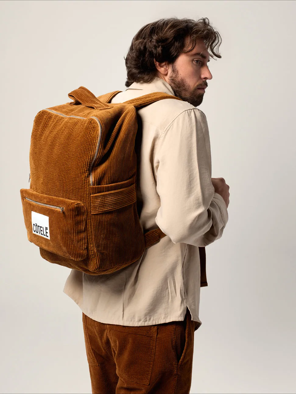 Cotelé Paris Backpack Camel sac à dos velours bio