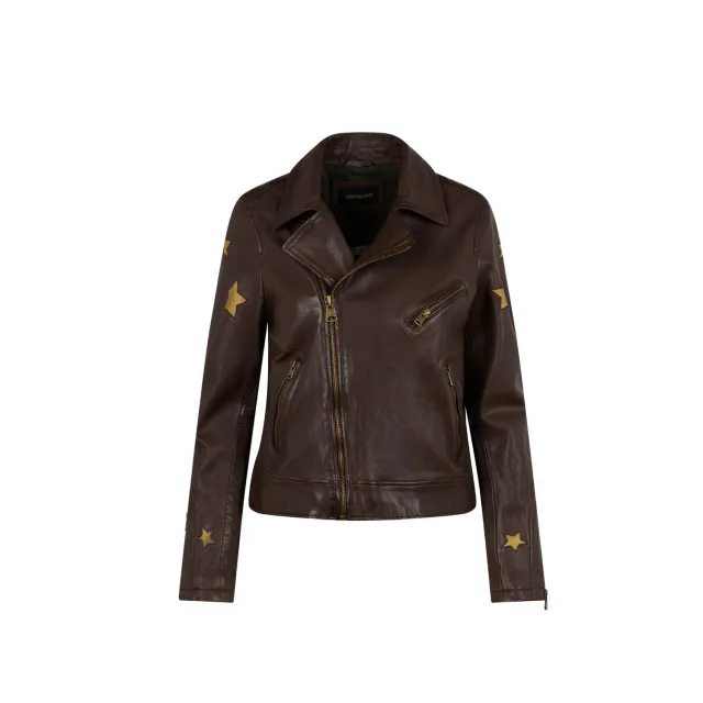 Oakwood Ed 65158 blouson cuir asymétrique choco étoiles