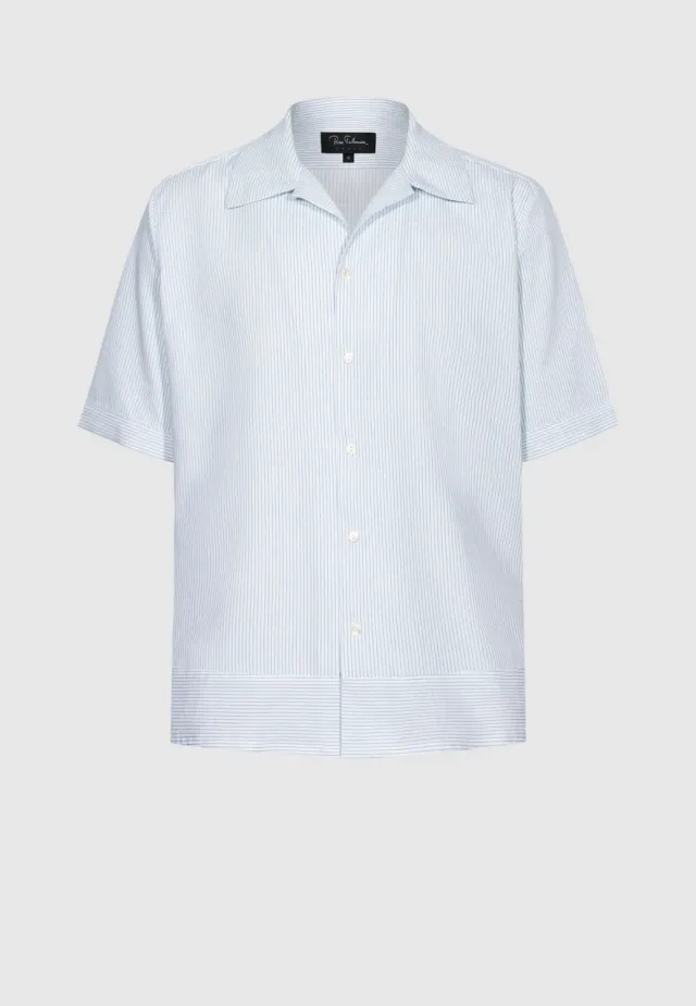 Pierre Talamon fines rayures chemise manches courtes