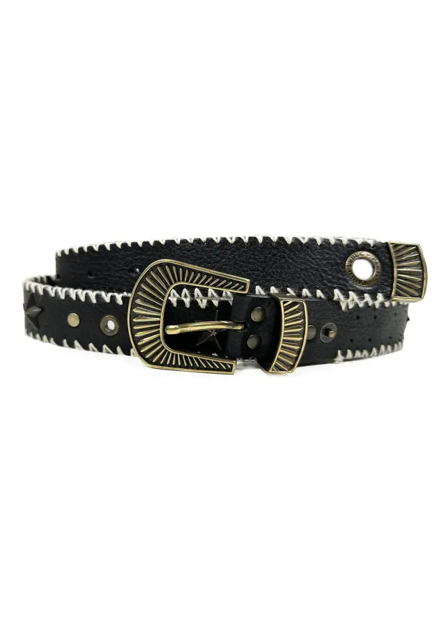 Paolo Leduc ceinture cuir noir cloutée dorée