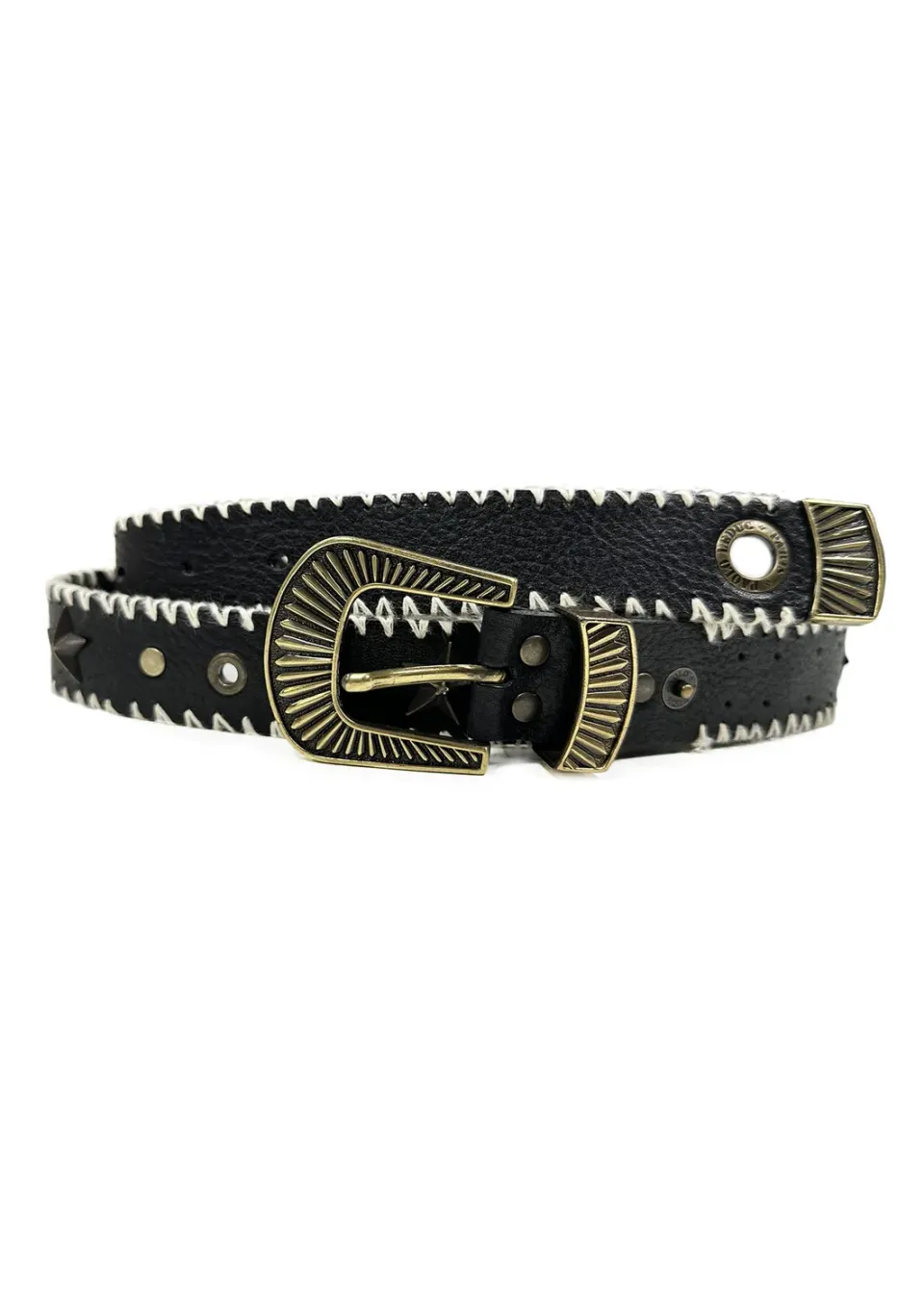 Paolo Leduc ceinture cuir noir cloutée dorée
