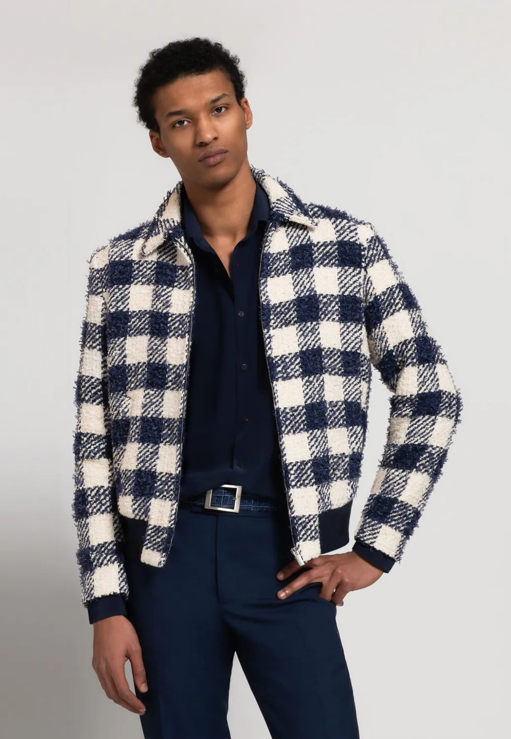 Pierre Talamon Fantaisie blouson carreaux tweed bleu