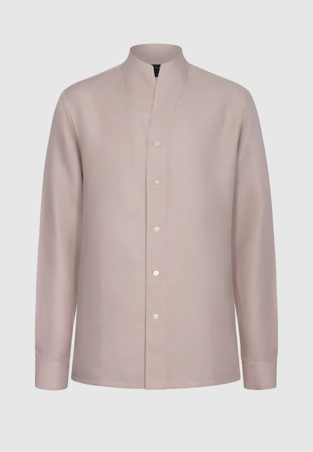 Pierre Talamon Col Montant chemise lin rose coupe droite
