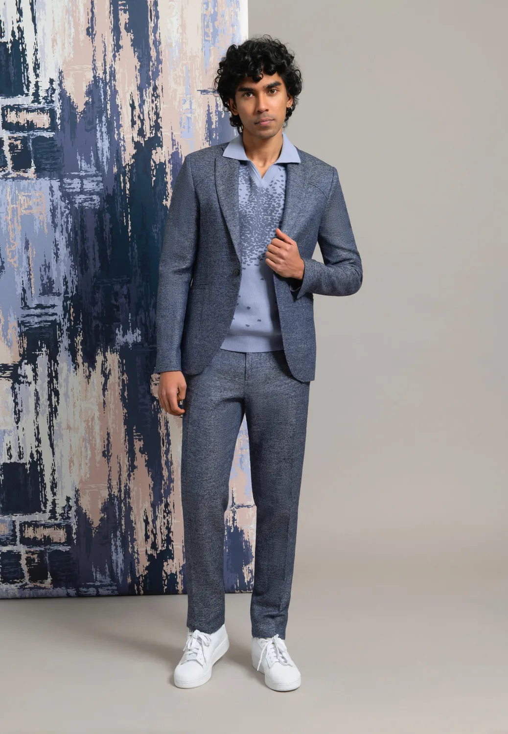 Pierre Talamon veste bleu chiné tailleur