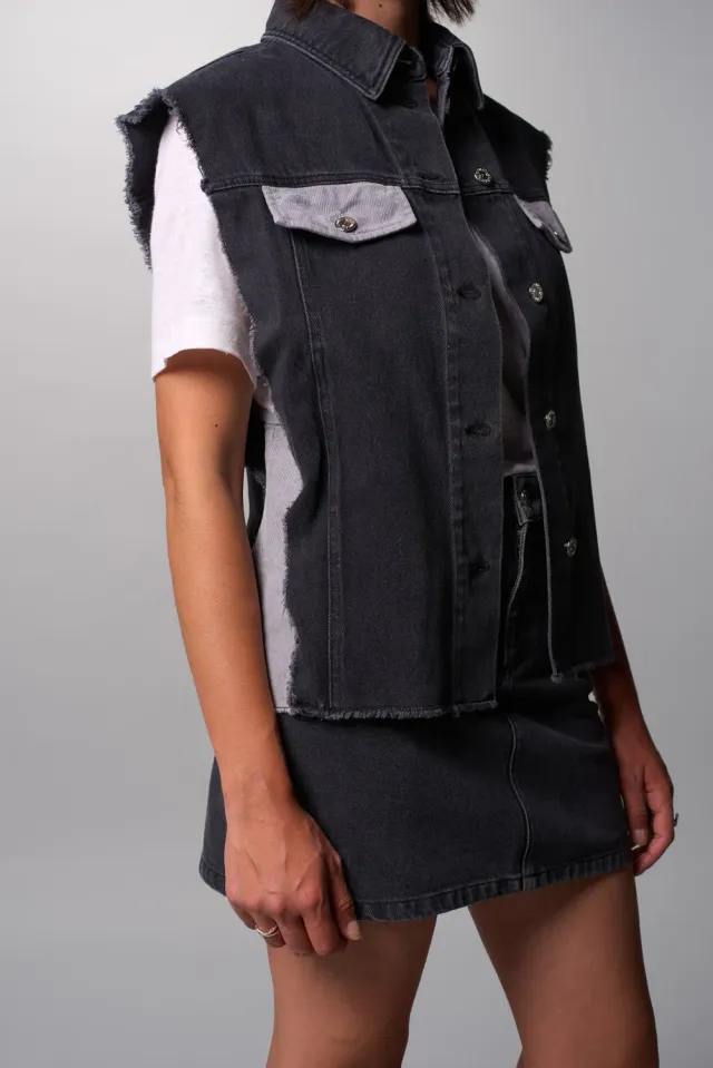 Cotelé Paris Billie veste sans manche anthracite denim coton