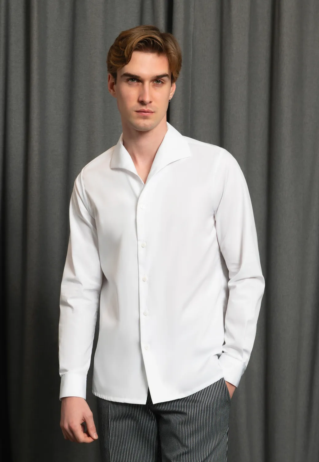 Pierre Talamon Chemise col requin blanche coton