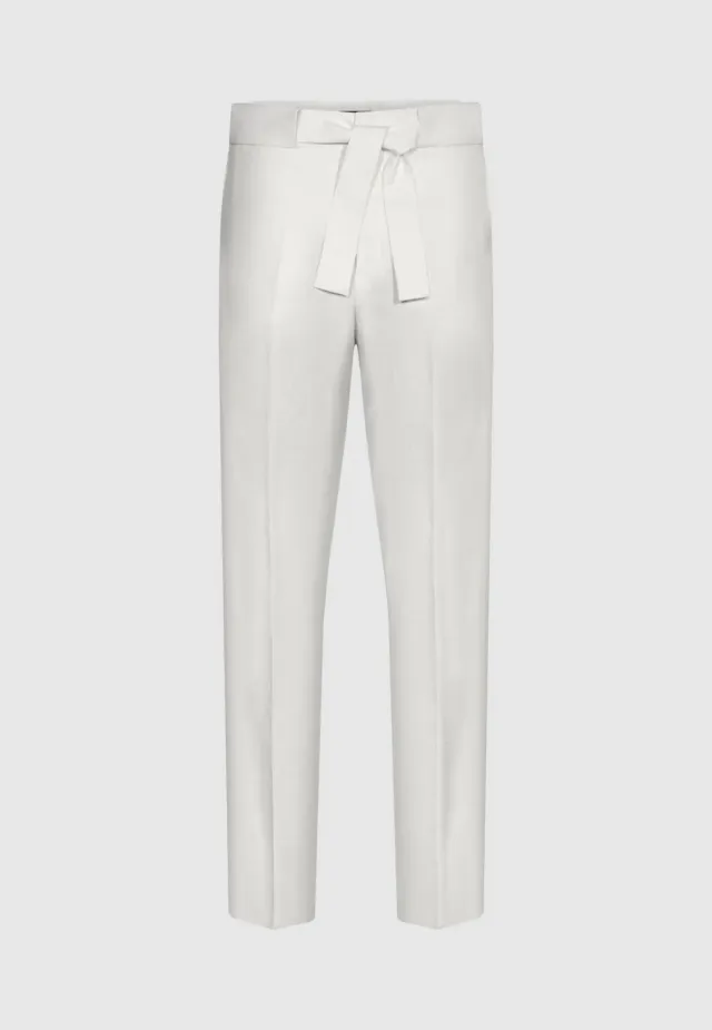 Pierre Talamon pantalon lin blanc ceinturé fuselé