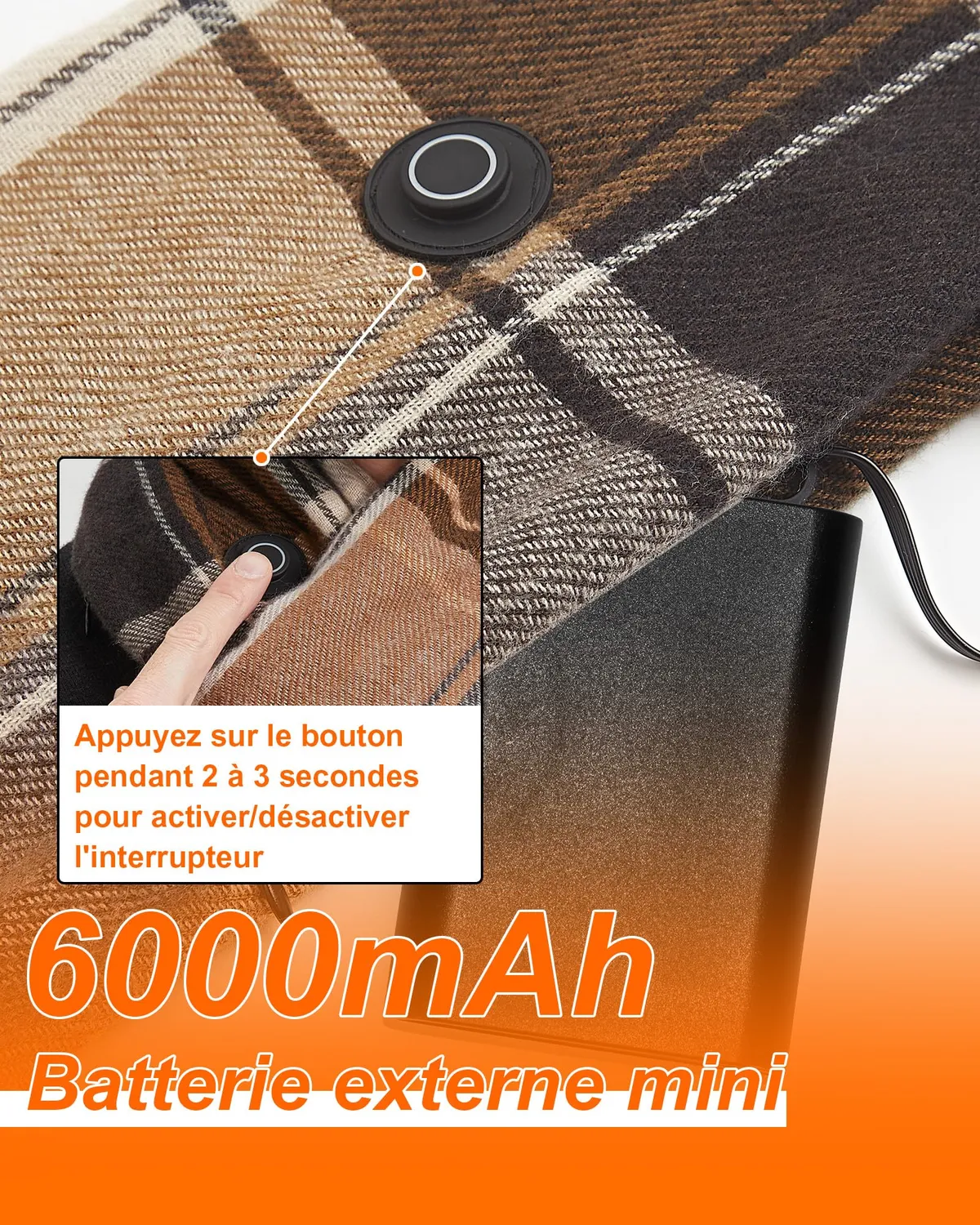 Vapesoon écharpe chauffante kaki batterie 6000mAh