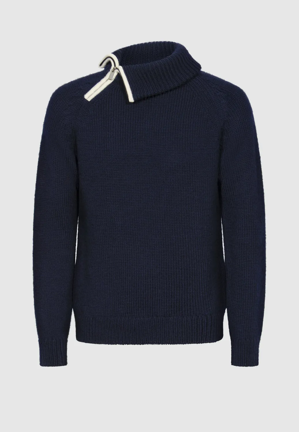 Pierre Talamon pull marine col zippé laine épaisse