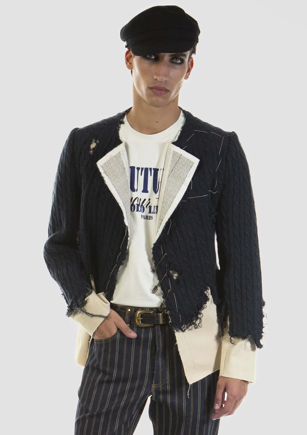 Paolo Leduc Cross-bred Sweater Blazer trompe-l'œil crème