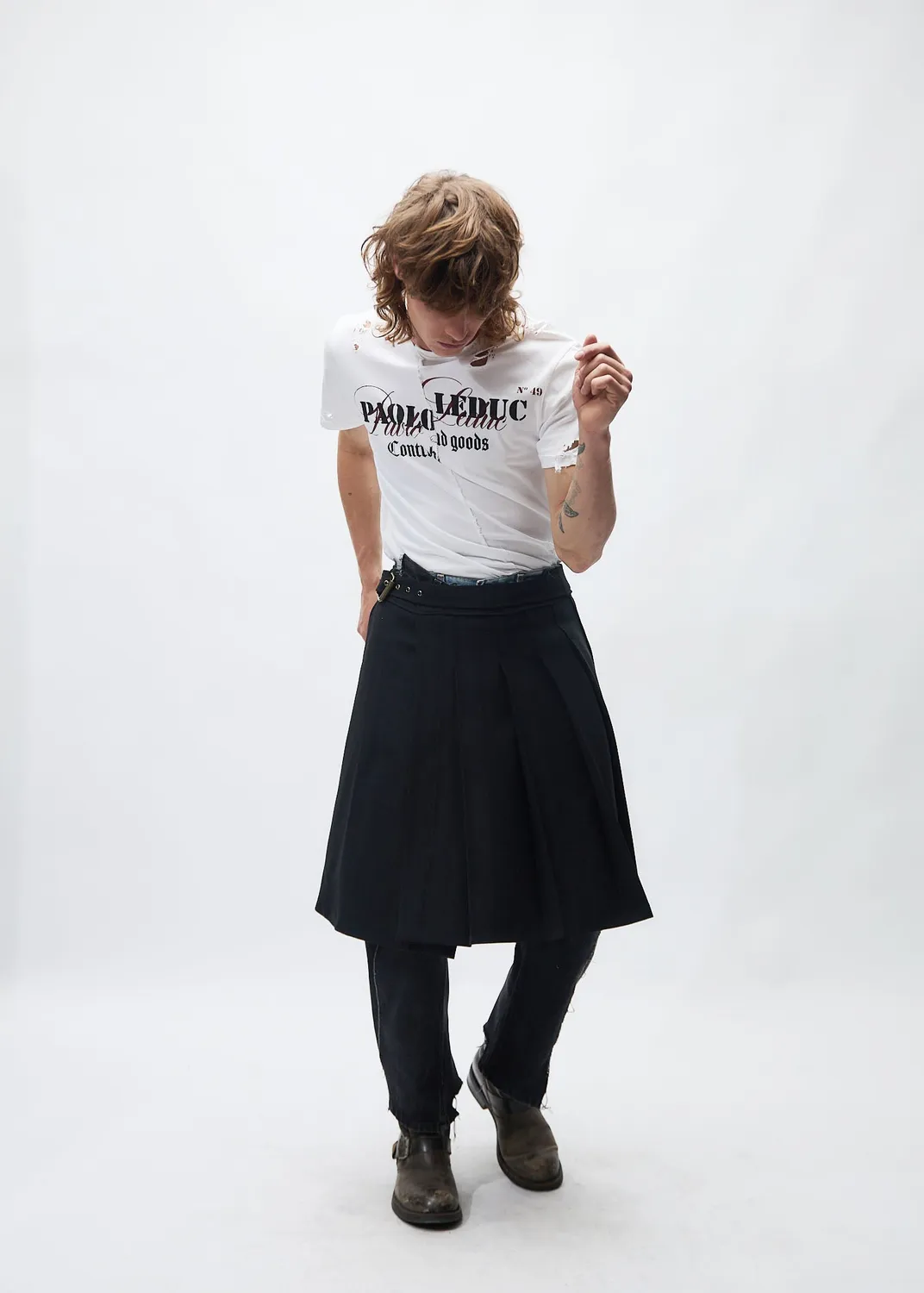 Paolo Leduc Kilt jupe plissée 36/38/40 rayures noires laine
