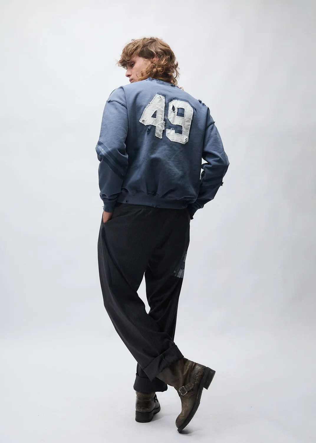 PAOLO LEDUC Lucky 49 sweat col rond bleu marine coton bio
