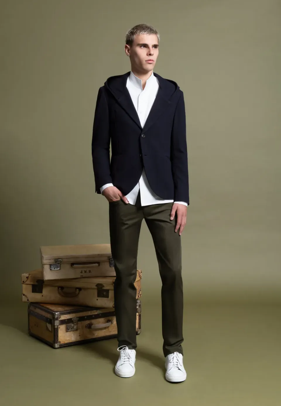 Pierre Talamon chino pantalon coton kaki coupe droite
