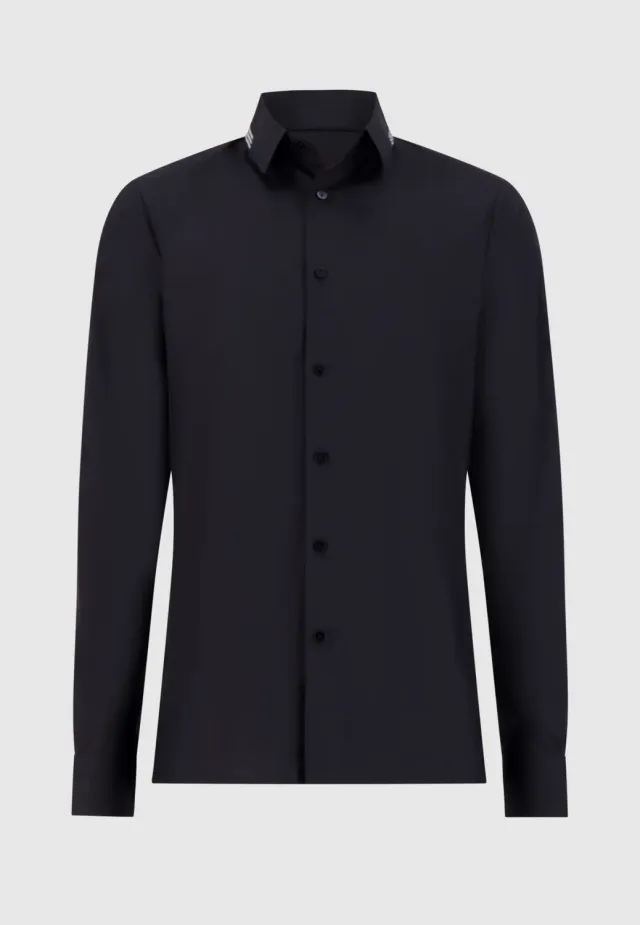 Pierre Talamon chemise noire col galon coton
